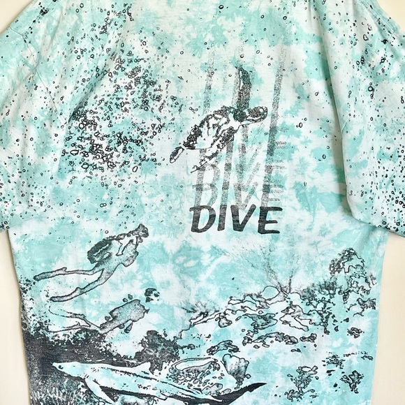 Vintage 90s Dive All Over Scuba Ocean Bubble Print Aqua Tie Die T Shirt Adult XL - Picture 12 of 16